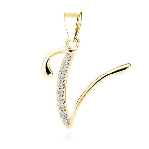 Pandantiv placat cu aur galben initiala litera V din argint cu pietre DiAmanti LZ0002G_V-DIA (Argint 925‰ 0,9 g.)